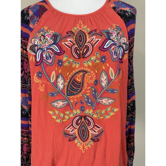 SOFT SURROUNDINGS Top Blouse Sz M Gauze Embroidered Boho Elastic Waist Pullover - Picture 2 of 12